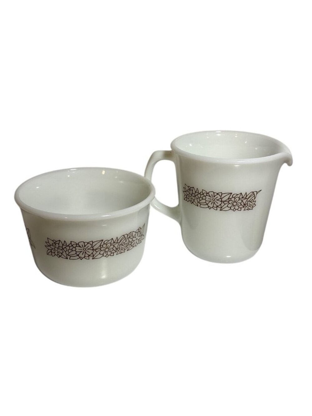 Pyrex Creamer & Open Sugar Bowl Woodland Brown Milk Glass